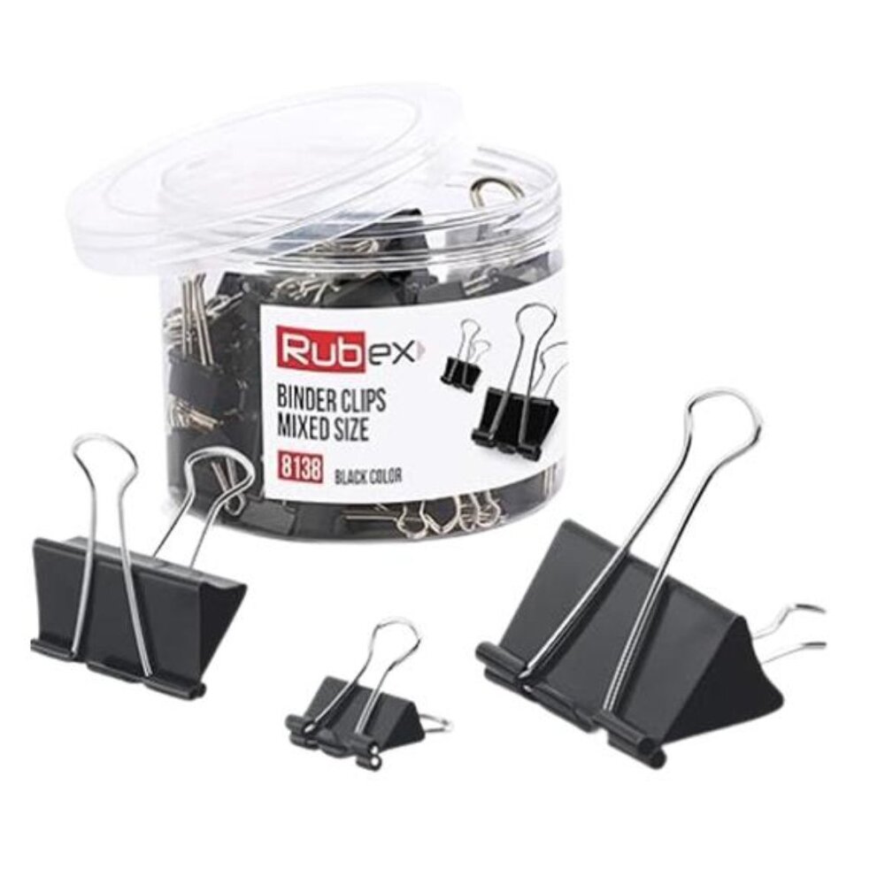 120 Rubex Binder Clips, Silver Color and Mixed Size Small Medium Large Clips